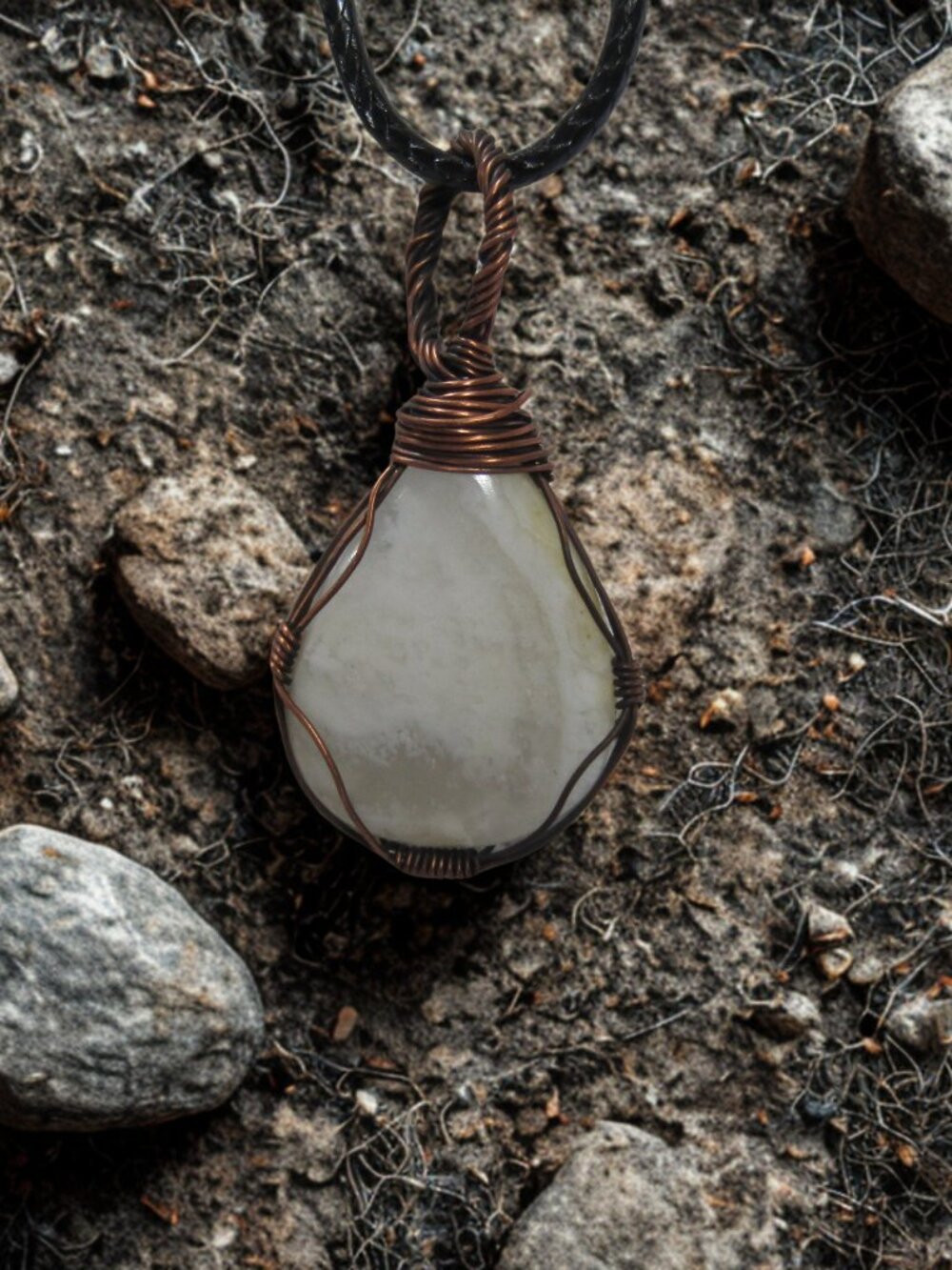 Handmade Wire Wrapped Opal Dendrite Necklace, Copper wire wrapped necklace